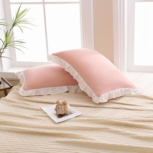 Queen Pillow Covers 20x30 in, Ruffled Microfiber Sham Set 1
