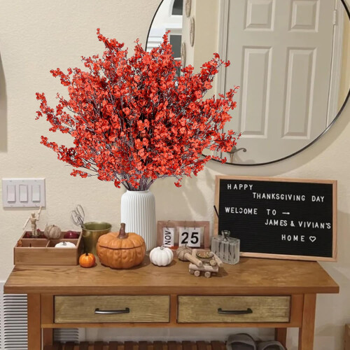 6 Pcs Orange Artificial Baby's Breath Bouquets – 1
