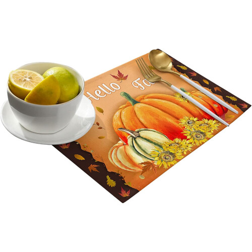 6-Pack Washable Autumn Placemats with Pumpkin Design 1