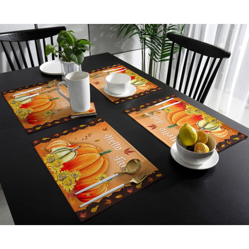 6-Pack Washable Autumn Placemats with Pumpkin Design 2