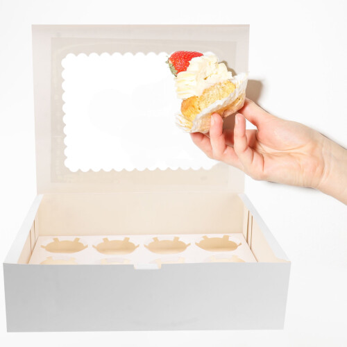 Λευκό κουτί για cupcakes με παράθυρο και 12 κοιλότητες (5 τεμάχια) 2