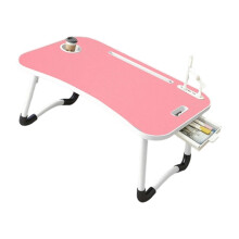 Foldable Computer Desk Featuring 4 USB Ports Mini Light-Pink