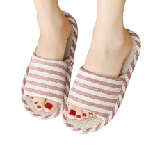 Women Striped House Slippers Nonslip Outsole Indoor-Red C