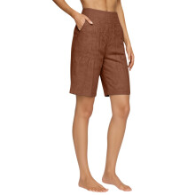 Casual Shorts for Women Knee Length Loose Wide Leg-Coffee L