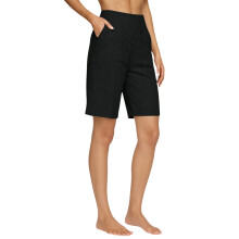 Casual Shorts for Women Knee Length Loose Wide Leg-Black XXL