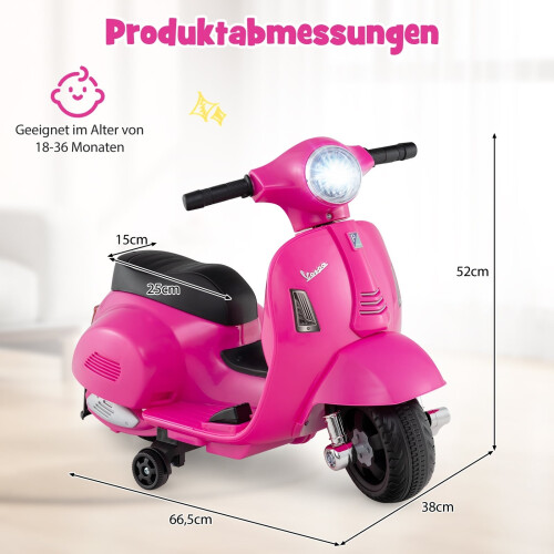 Kinder-Elektromotorrad (6V) mit LED-Scheinwerfer, Rosa 1