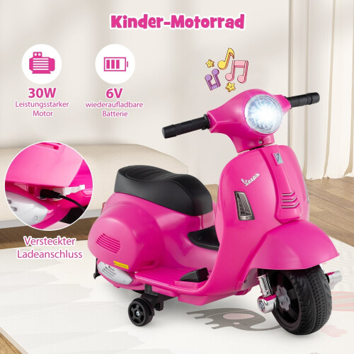 Kinder-Elektromotorrad (6V) mit LED-Scheinwerfer, Rosa 2