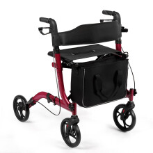 Andador plegable ligero, altura ajustable, color rojo