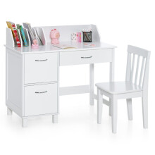 Escritorio y silla para niños, madera, blanco, opciones de almacenamiento