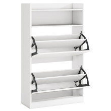 Zapatero delgado con 2 compartimentos abatibles, madera blanca