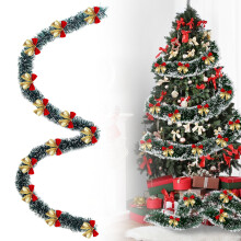 Christmas Tinsel Garland with Red Bows, 78.74" Sparkly Hanging Decor for Tree, Mantel, Stairs – Festive Holiday & Party Decoration