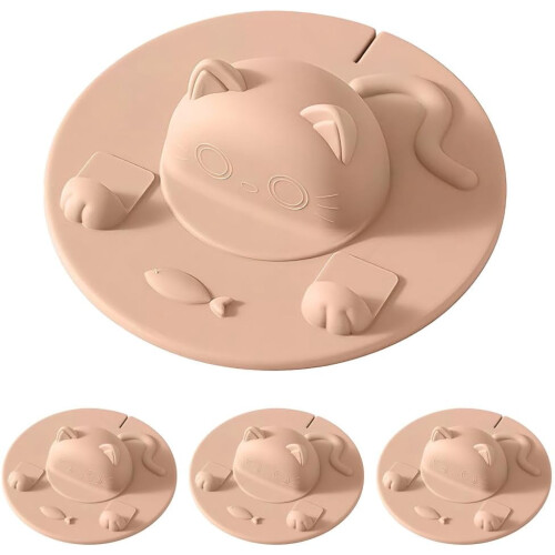 4er-Pack Silikon-Teedeckel in Katzenkopfform mit Beutelhalter