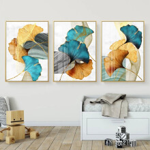 Toile abstraite murale, bleu, vert, jaune, feuille d'or, 24 x 36 pouces
