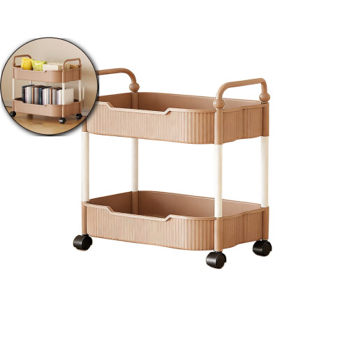 Carrello portaoggetti in plastica a 2 ripiani con ruote
