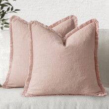 Housses de coussin décoratives en lin, lot de 2, 50 x 50 cm, rose clair