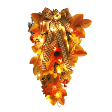 Fall LED Wreath for Front Door – Autumn Thanksgiving Garland with Sunflowers & Peonies, Battery-Operated Indoor/Outdoor Decor, Orange