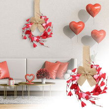 Valentine's Day Wreath for Cabinet/Door – 3IN Artificial Hearts & Berries, Bow Decor for Window, Wall, Indoor – Compatible with Home & Wedding