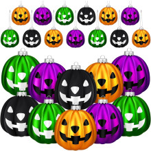 Halloween Jack O'Lantern Tree Ornaments, Plastic Pumpkin Decor (Purple/Orange/Gold/Green/Black, 12 Pcs)