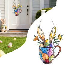 Easter Bunny Ornament, 2D Acrylic Hanging Decor for Indoor/Outdoor, Garden or Home, Gift for Women/Mom – 7.8x7.9 in
