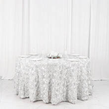 Round Satin Tablecloth with Raised Rosettes, 120 in