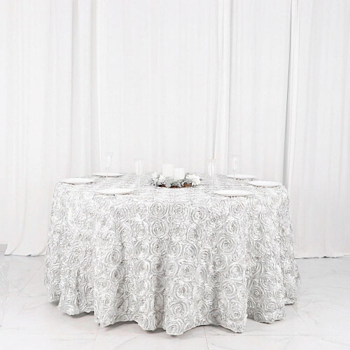 Round Satin Tablecloth with Raised Rosettes, 120 in