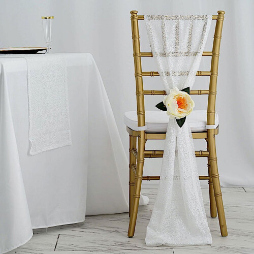 White Sequin Chair Sash – 12 in x 108 in