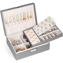 2-Layer PU Leather Jewelry Box with Lock – Gray