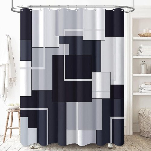 Geometric Polyester Shower Curtain 72x84 in with 12 Hooks