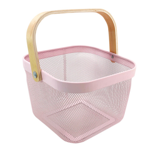 Scandinavian Iron Wire Basket with Wooden Handle 1