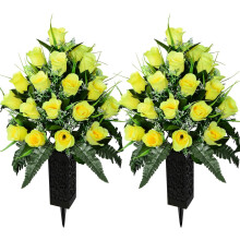 Artificial Rose Bouquet for Grave – Yellow & White, Set