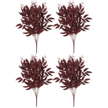 Dark Red Artificial Willow Leaves, 4-Piece Home Decor