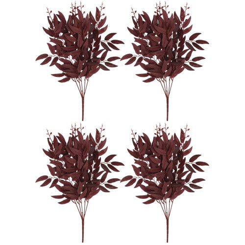 Dark Red Artificial Willow Leaves, 4-Piece Home Decor