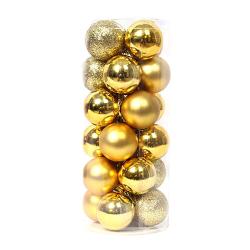 24 Christmas Ball Ornaments, Plastic PP Satin, 3cm