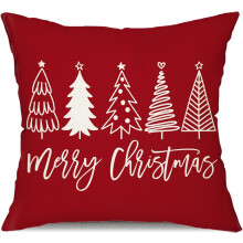 Christmas Pillow Cover 18x18 Inch Faux Linen Red