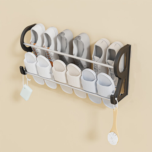 Scarpiera a parete per pantofole e contenitori da bagno,