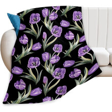 Purple Tulip Floral Fleece Throw Blanket 40 x 50 in