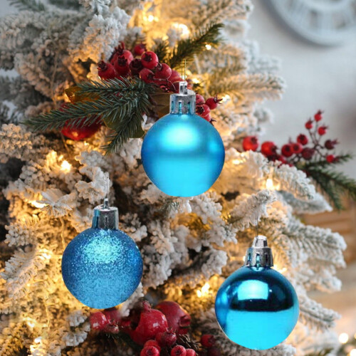 24 Pack Sky Blue Shatterproof Christmas Baubles 40 mm 2