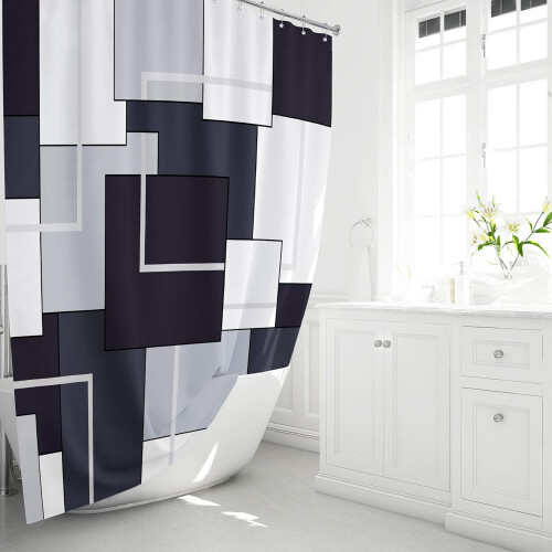 Geometric Polyester Shower Curtain 72x84 in with 12 Hooks 1