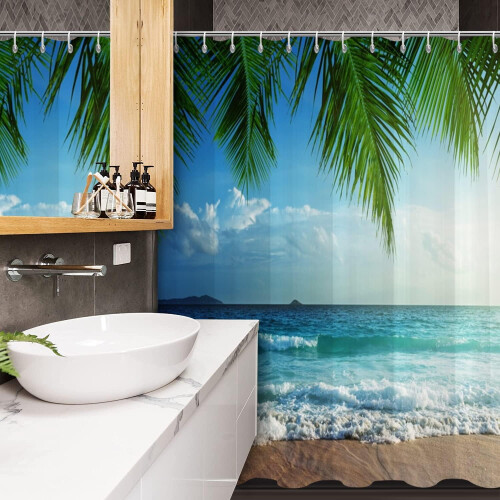 Ocean Beach Shower Curtain 72x72 in Polyester with 12 Hooks