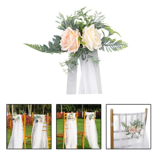 Artificial Rose Chair Back Swag with Silk Ribbon