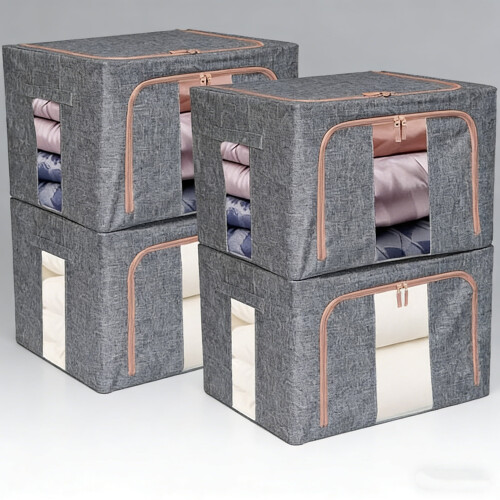 Linen Storage Bins with Metal Frame, 4-Pack, 60L