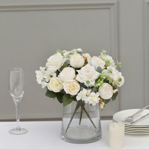 Silk Peony Rose Hydrangea Bouquets 12 in 2 Pack