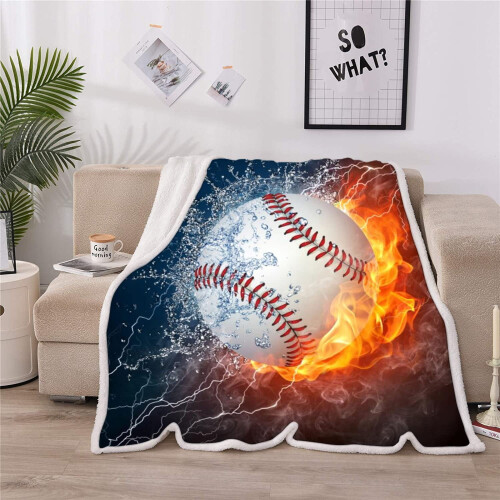 Baseball Throw Blanket Sherpa 60x80 in 1