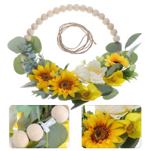 Artificial Sunflower Wreath with Wooden Beads