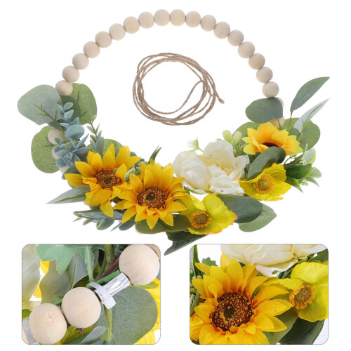 Artificial Sunflower Wreath with Wooden Beads