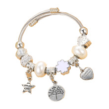 Bracelet élégant en perles de cristal, bijoux en acier-Blanc