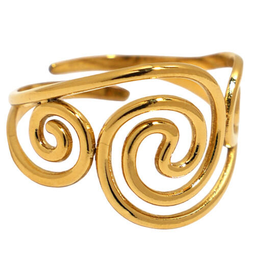 Bague en acier inoxydable en forme de tourbillon plaqué or-3