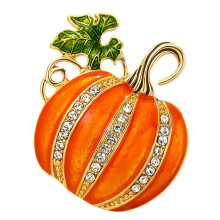 Broche en alliage avec strass scintillants, Design citrouille,