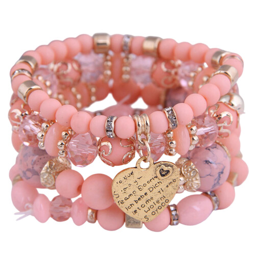 Frange de perles en résine multicouche élastique, bijoux-Rose