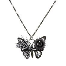 Pendentif papillon gothique mystérieux, bijoux Steampunk, chaîne